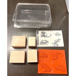 VTG RARE 1995 Stampin Up! Dinosaurs MINI Wood Mounted Rubber Stamp Set